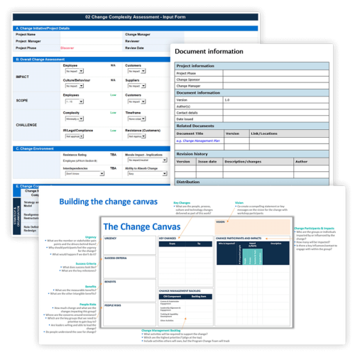 Screenshots of our change templates