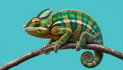 Chameleon on turquoise background blending in