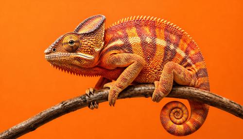 Chameleon on orange background blending in