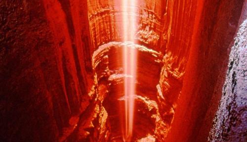 Red Ruby Falls waterfall in cave