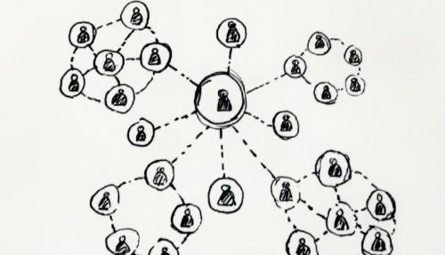 Concept sketch of people linked together black and white