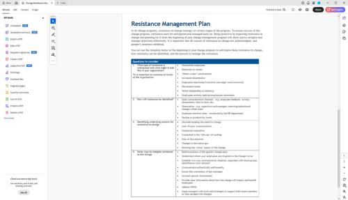Change resistance management plan template screenshot