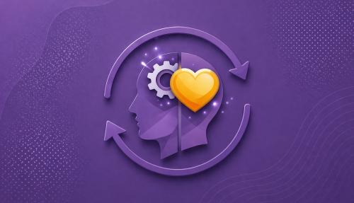 Purple abstract concept of mind with cycle arrows around it