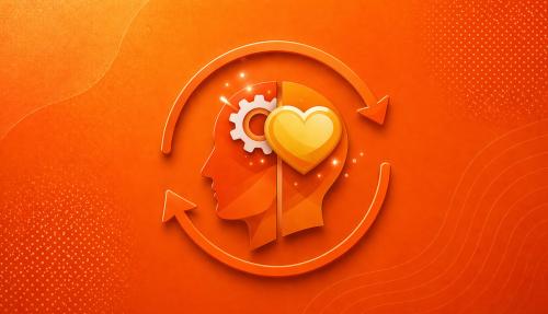 Orange abstract concept of mind with cycle arrows around it
