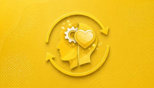Yellow abstract concept of mind with cycle arrows around it