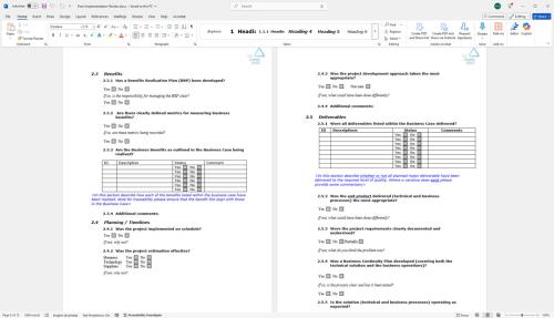 Post implementation review (PIR) template screenshot